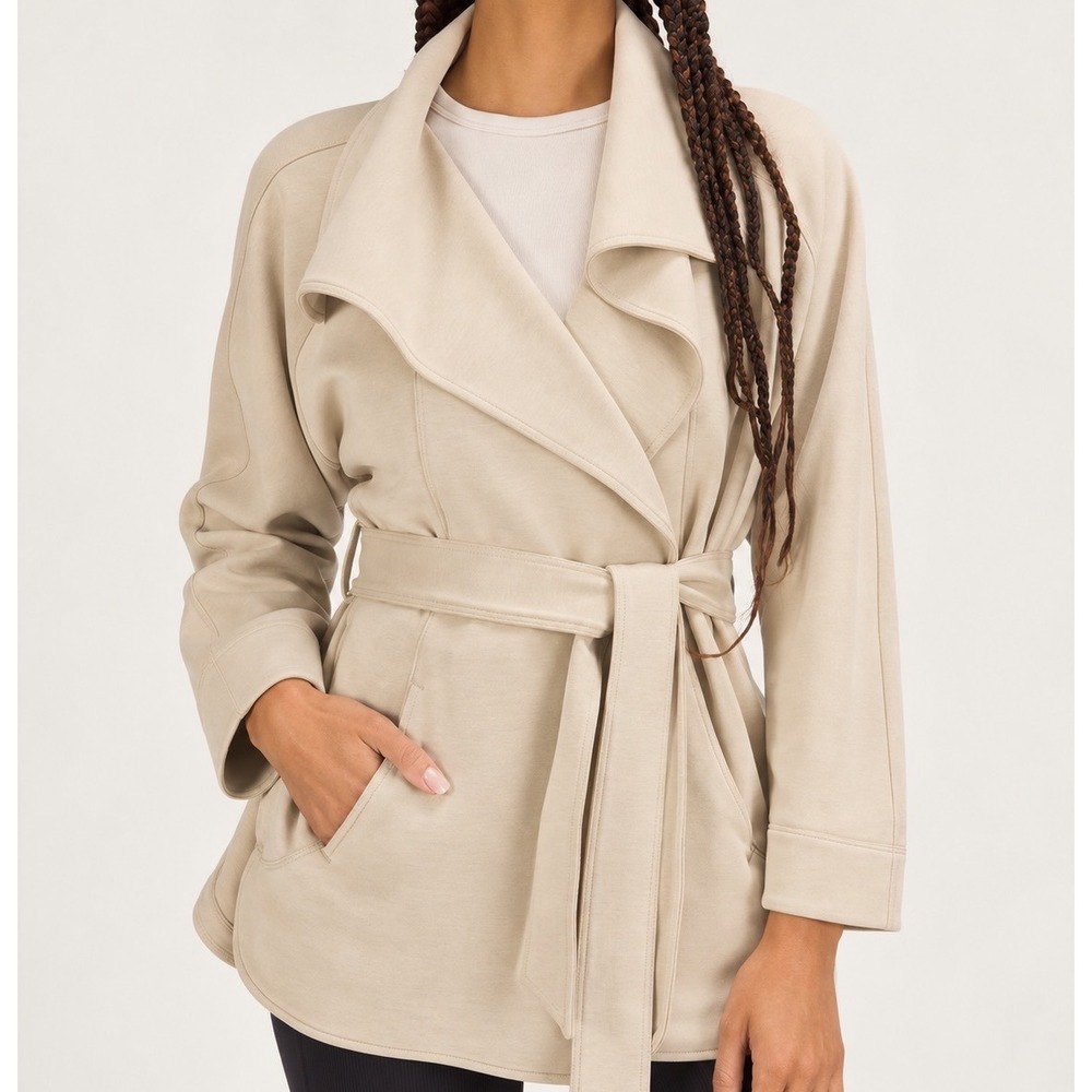 Lululemon Softstreme Belted Wrap Jacket Coat Trench Beige M/L LW3EZIS